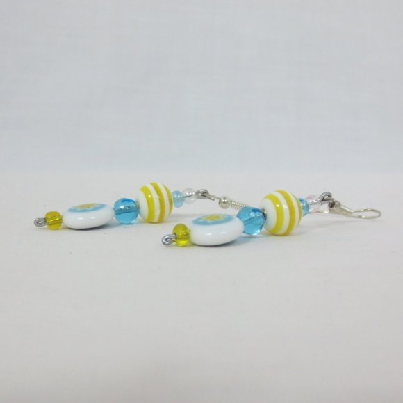 New Blue & Yellow Hand Crafted Dangle Earrings - Picture 2 of 6